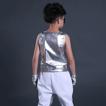 Hip Hop Tanečné Kostýmy Deti Kožená Vesta Top Deti Street Oblečenie Dieťa Boys Jazz Tanec Fáze Výkonu Nosenie DNV11050
