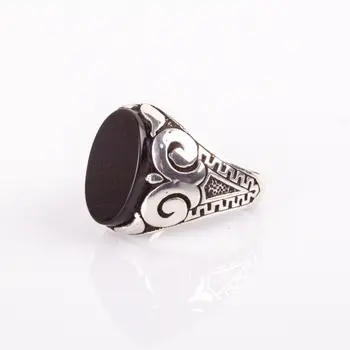 925 Šterling Black Onyx Kameň Strieborný Prsteň Módne Turecký Premium Kvalitné Ručné Jawelery