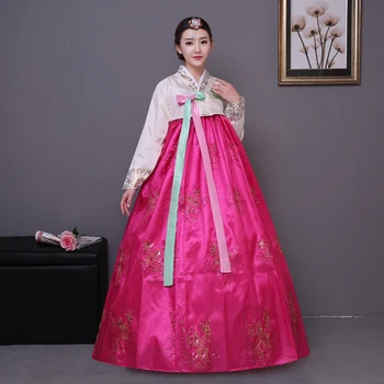 Sequined kórejský Kroji Hanbok Žena Kórea Palác Kostým Hanbok Šaty Národnej Tanečné Oblečenie pre Fáze Show