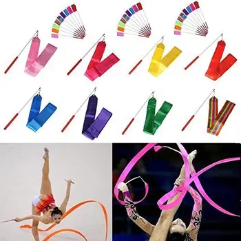 Profesionálne 4M Farebné Telocvični Stuhy Tanec Páse s nástrojmi Rytmické Gymnastické Umenie Baletu Streamer Twirling Rod Stick Pre Telocvični Školenia