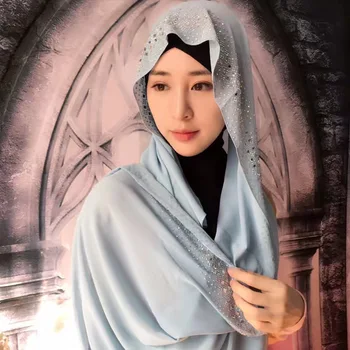 Moslimské šatky Šifón hot vŕtať drahokamu žena lete Šifón hidžáb