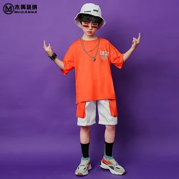 Deti hip hop oblečenie nadrozmerné t-shirts teenage príležitostné voľné bavlnené mikiny pre dievčatá a chlapcov, Jazz dance kostýmy oblečenie