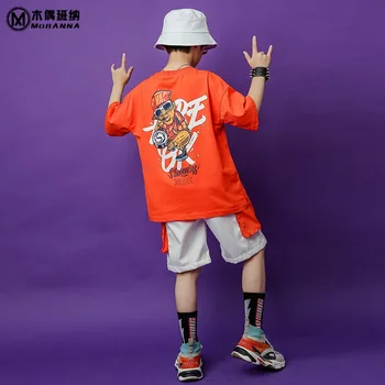 Deti hip hop oblečenie nadrozmerné t-shirts teenage príležitostné voľné bavlnené mikiny pre dievčatá a chlapcov, Jazz dance kostýmy oblečenie