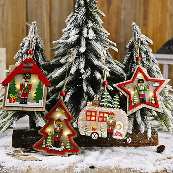 1pcs 3D Vianočné Ozdoby Vianočný Strom Drevené Orech Vojak Visí Prívesky s LED Noc Domov Domov Strán Nový Rok Dekorácie