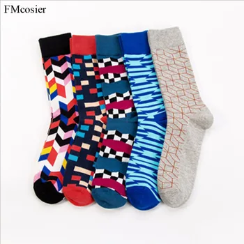 5 Párov Zábavné Pánske Šaty Bežné Farebné Ponožky pre mužov štýl Človeka Pack Chaussette Homme Coton calcetines compressie sokken 44 46