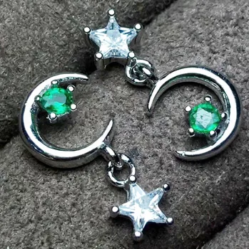 Smaragdové náušnice kvapka doprava Zadarmo Prírody reálne emerald 0.15 ct*2 ks drahokam Jemné handworked šperky, Hviezdy, mesiac štýl #BL18101116
