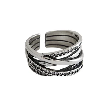 Nádherné Veľkoobchod 925 Sterling Silver Ring Jednoduché Retro kórejský IN Trend Štýl Multi-layer Vinutia Dizajn Žien Otvoriť Krúžok