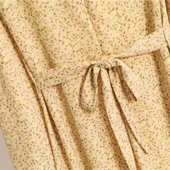 2020 Ženy Bežné Jeseň Zimné Šaty Lady Kórejský Štýl Vintage Kvetinový Vytlačené Šifón Tričko Šaty S Dlhým Rukávom Luk Midi Šaty
