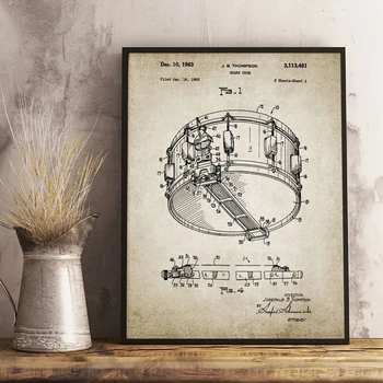 Bicie Súpravy Patent Vintage Plagáty Tlačiť Dolné Stehno Hudba Bicie Stenu Decor Art Plátno Maľovať Obrázky Bubeník Darček Izba Dekor