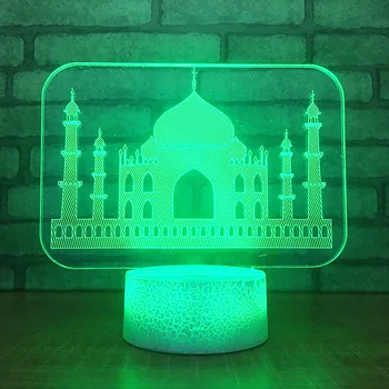 Taj Mahal 3D LED RGB Nočné Svetlo 7 Farieb Zmeniť Stôl Svetlo Akčné Figúrky 070 Chlapci Dievčatá Vianočné Hračky