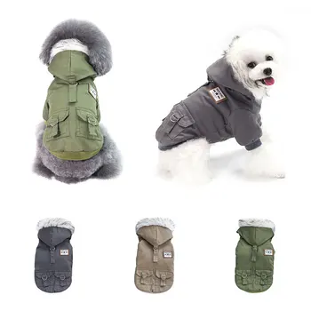 V Zime Teplý Pes Kabát Jumpsuit Zahustiť Pet Oblečenie Psa Oblečenie Pre Psov Teddy Kostým Šteňa S Kapucňou Oblečenie Bundy Drop Shipping