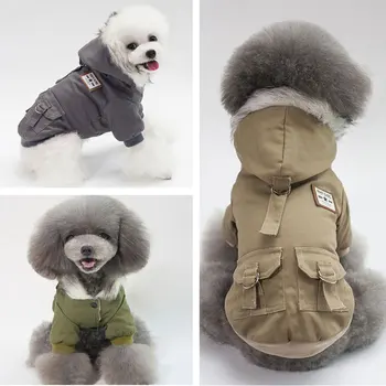 V Zime Teplý Pes Kabát Jumpsuit Zahustiť Pet Oblečenie Psa Oblečenie Pre Psov Teddy Kostým Šteňa S Kapucňou Oblečenie Bundy Drop Shipping