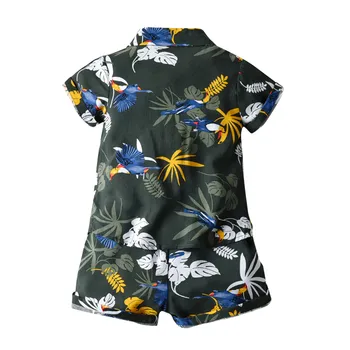 Leto (6M-5T) detí-krátke rukávy kvetinový tričko T-shirt top + šortky pláži oblek pána oblek pána kvetinový tlač F4*