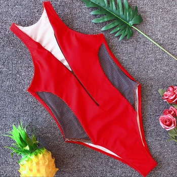 IMANFive Sexy Ženy Zips Mesh Patchwork Jednodielne Plavky 2019 Nový Príchod Pláži Pevné Kombinézu Monokiny Plavky, Plavky