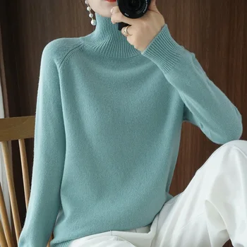 Zimné nové farbou cashmere dámske svetre vysoká krku pletený vnútorné sveter ženy krátke klesnutie čisté červené all-zápas sveter