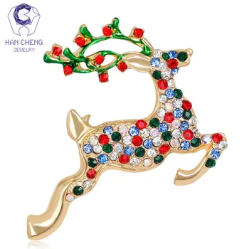 Han Cheng Módne Zvierat Glazúra Zlatá Drahokamu Crystal Vianočné Jeleň Brošne Kolíky A Ženy Brošňa Šperky Nový Rok Darček