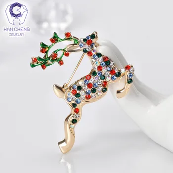 Han Cheng Módne Zvierat Glazúra Zlatá Drahokamu Crystal Vianočné Jeleň Brošne Kolíky A Ženy Brošňa Šperky Nový Rok Darček