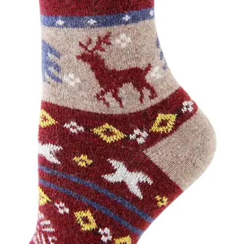 MISSKY 5 Párov Vianočné Zimné Ponožky Cartoon Elk Dizajn Ženy Mäkké Teplé Ponožky