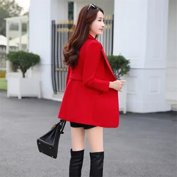 Móda jeseň zima ženy vlnené kabát 2020 kórejčinu Plus veľkosť elegantné červené ženy vlna zmes kabát Nový Double-breasted vrchné oblečenie