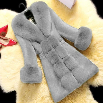 2019 nové jesenné a zimné imitácia furcoat kabát žena dlhej časti slim chudnutie imitácia fox kožušiny trávy kožené žena S-6XL