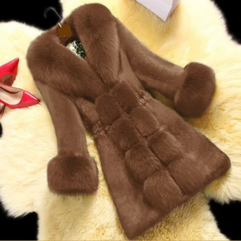 2019 nové jesenné a zimné imitácia furcoat kabát žena dlhej časti slim chudnutie imitácia fox kožušiny trávy kožené žena S-6XL