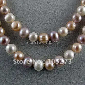 Ohromujúci!šperky set AA 9-10 mm biele, ružové a fialové Pravých sladkovodných perlový náhrdelník náramok náušnice Hot predaj, doprava zdarma A2400