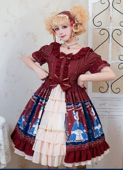 Anglicko škole štýl sladké lolita šaty retro čipky bowknot mäkké dievča tlač viktoriánskej šaty kawaii dievča gothic lolita op