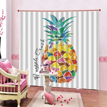 Moderné Fotografie Umelecké Maľovanie Farebné ananás Opony Veľké Okno Pre detské izby, Spálne, Blackout Závesy Krytý Dekor Sady