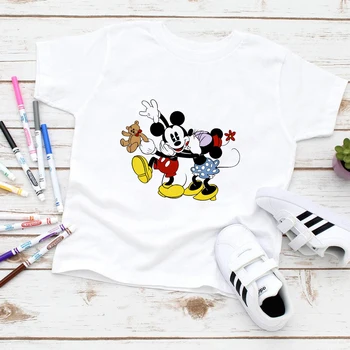 Harajuku MÓDE Mickey Mouse Vytlačené T-shirt Lete Minnie Detí Krátky Rukáv T-shirt Dieťa Tee Dievča Topy Deti Oblečenie