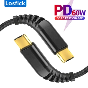 Losfick 60W, USB, C, USB Typ-C Kábel PD QC3.0 Rýchle Nabitie Dátový Kábel pre Macbook Samsung S9 Plus USB C Kábel pre Huawei Mate 20