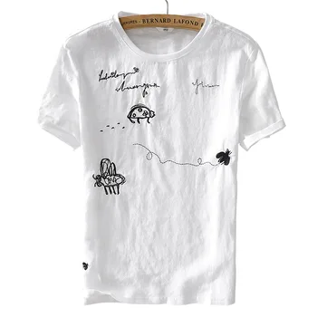 2018 Lete nové bielizeň t shirt mužov značky letné t-shirt mens krátke puzdre ľanu mužov tričko voľné O-Neck t košele muž camisa