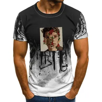 Letné zmiešané 3D fashion Shawn Mendes Zábavné Vytlačené krku t shirt Harajuku kvalitné streetwear jeden kus t shirt pre mužov, 3xl