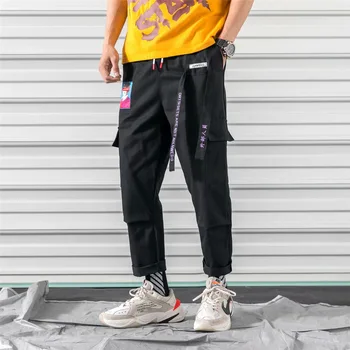 Hiphop Ružové Nohavice Muži Ženy Príležitostných Bežcov Neforemné Páse s nástrojmi Nohavice 2019 Harajuku Streetwear Hip Hop Nohavice Muži NÁM Veľkosť GM48