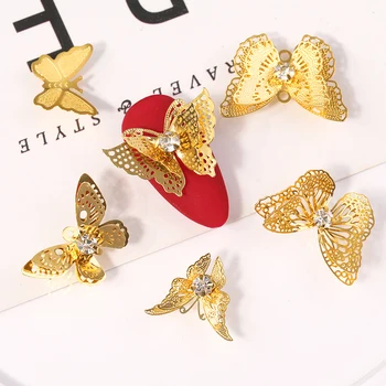 1Pc Motýľ 3D Dekorácie Nechtov Mix Vzor Kovu Zlatej Farby Hollowing Šperky Nail Art Design Príslušenstvo Decoation