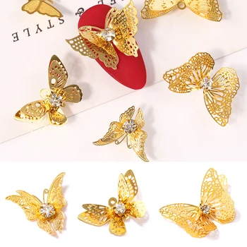1Pc Motýľ 3D Dekorácie Nechtov Mix Vzor Kovu Zlatej Farby Hollowing Šperky Nail Art Design Príslušenstvo Decoation