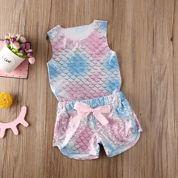Batoľa detský Baby Dievčatá šaty bez rukávov pulóver kolo krku vesta luk Geometrie šortky 2pc polyester neformálne oblečenie