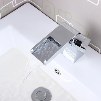 Kúpeľňa Rozšírené Chrome Vodopád Mosadze, Umývadlo, Batérie, Cast Palube Namontované Jedno Páka Jednootvorová Povodí Ťuknite Na Položku A Studenej&Hot Zmiešavač