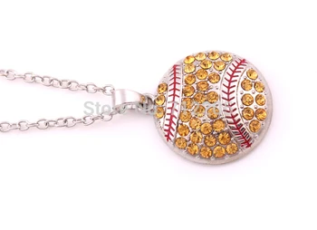 Nový Príchod 10pcs zliatiny zinku ródium á Baseball alebo Softball Pripraviť Crystal športové Prívesok reťazca náhrdelníky