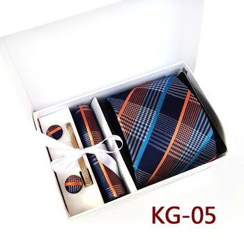 Blue Orange Koberčeky&Prekladané Osobné Kravatu Box, manžetové & Kravatu Klip Priateľ Dar, Groomsmen Darček pre Mužov Vianoce