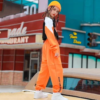 2020 Dievčatá Hip Hop Tanečné Oblečenie Pre Deti Orange Hiphip Vyhovovali Jazz Street Dance Kostýmy Výkon Tanec Rave Oblečenie DQS5945