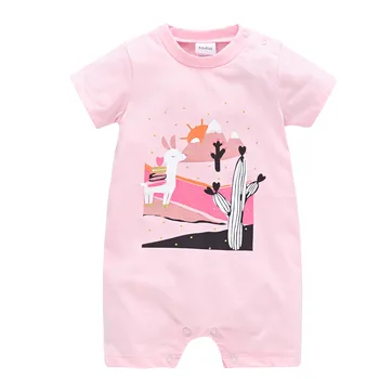 2020 Onesie Dievčatká Remienky Bavlna Cartoon Dizajn, Krátky Rukáv bebe Novorodenca Oblečenie 0-12 mesiacov Dieťa Jumpsuit