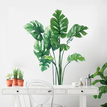 Tropické rastliny, dekorácie na stene obývacej izby Zelenej Listovej Stenu pre Dekorácie Spálňa Vymeniteľné Vinyl Umenie, nástenné Maľby Domova