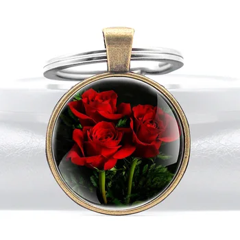 Jedinečný Červená ruža Symbolom Sklenenou Kupolou kľúč Reťazca Krúžok na Šperky, Módne Doplnky, Darčeky, Darček