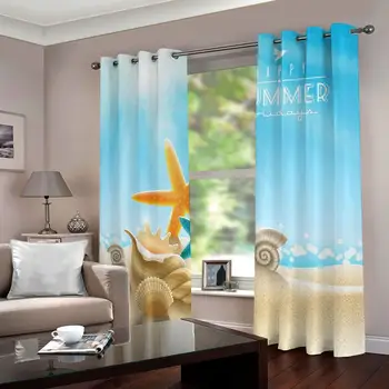 Vlastná veľkosť moderné záclony 3D Okne Závesy Pre Obývacia Izba deti spálňa Pláži conch hviezdice opona a Výzdoba