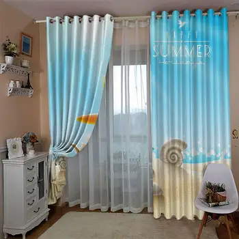 Vlastná veľkosť moderné záclony 3D Okne Závesy Pre Obývacia Izba deti spálňa Pláži conch hviezdice opona a Výzdoba