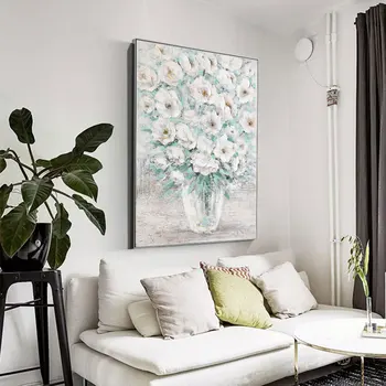 Biele Kvety Vo Váze Olej Maľovanie Na Plátno Tlačiť Nordic Domova Wall Art Obrázok Pre Obývacia Izba Dekorácie Frameless