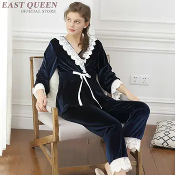 Ženy pyžamá sleepwear na jeseň v-neck čipky pijama členok-dĺžka nohavice spánok a obývacia miestnosť domáce oblečenie pre ženy DD464 F