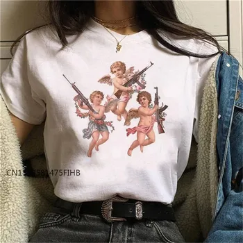 Anjel Kawaii Harajuku T Shirt Ženy Ullzang Košele kórejský Štýl T-Shirts 90. rokov Estetické Grunge Základné Vtipné Tričko Bavlna Topy