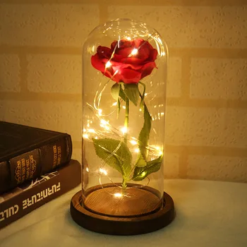 LED Rose v Sklenenou Kupolou Večný Rose Umelé Kvety pre Domáce Svadobné Valentine Darček Kráska a Zviera V Sklenený Kryt