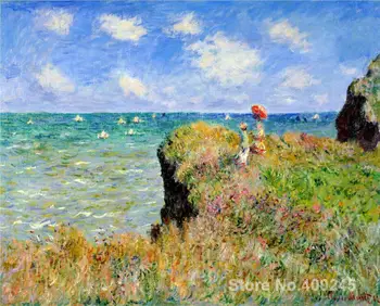 Clifftop Chodiť na Pourville Claude Monet maľovanie na predaj olej na plátne, Ručne maľované Vysokej kvality
